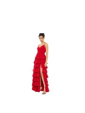 IEENA for MAC DUGGAL Red Tiered Ruffle Maxi Dress Size 10